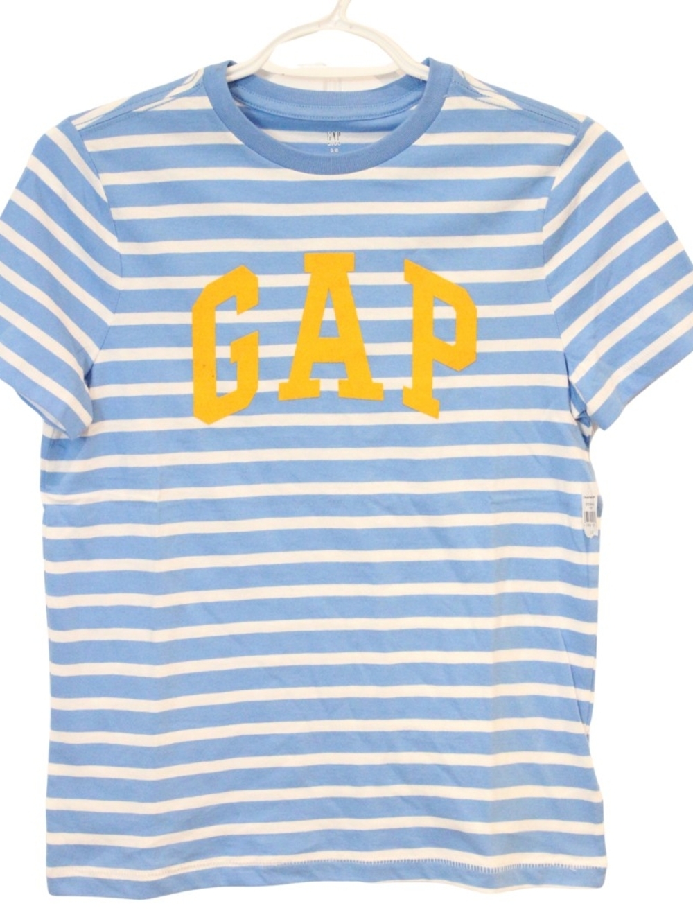 3/$25 🏷 GAP Blue & White Striped Tee with Yellow Logo Size 10 BNWT